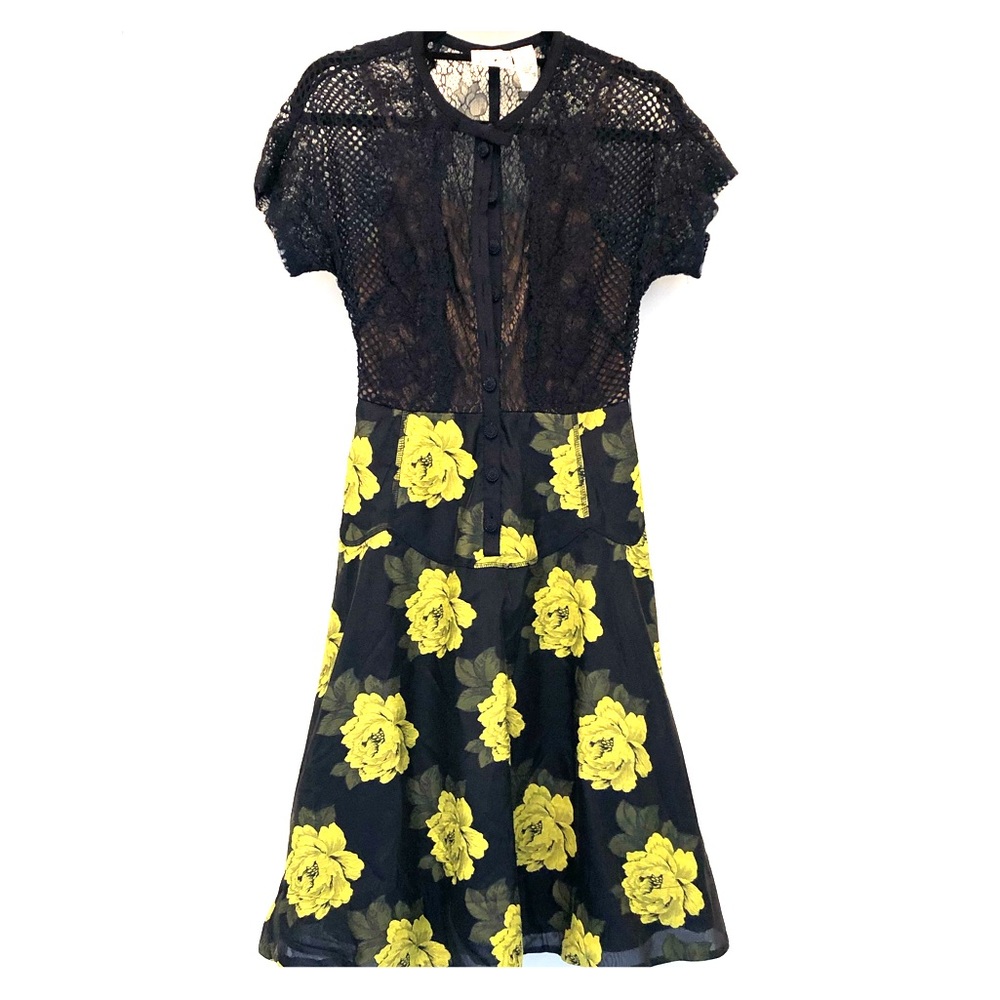 Vintage navy and chartreuse lace and silk dress